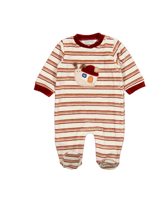 Striped Velour Onesie - Snail