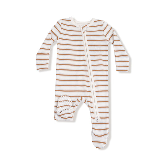 AD Zip Footie - Vintage Stripe Brown