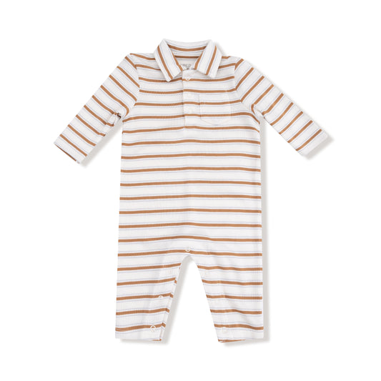AD Polo Romper - Vintage Stripe Brown