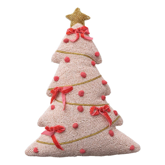 Pink Beaded Tree Pillow