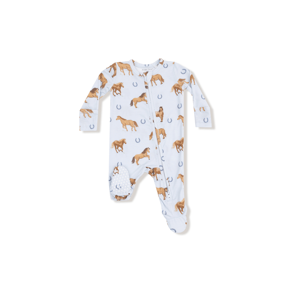 AD Zip Footie - Horses Blue