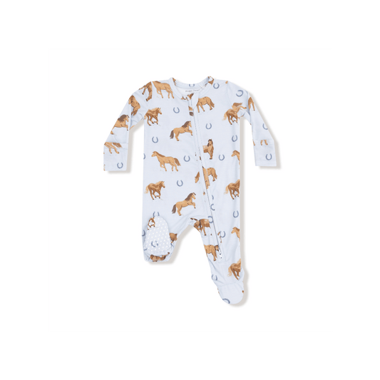 AD Zip Footie - Horses Blue