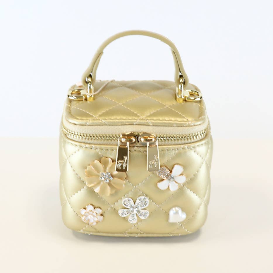 Gold Quilted Top-Handle Bag w/ Charms