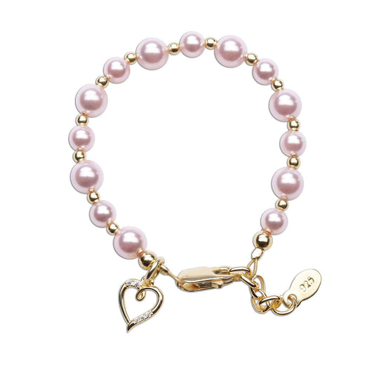 14K Gold Pink Pearl Baby Heart Bracelet- Larkin