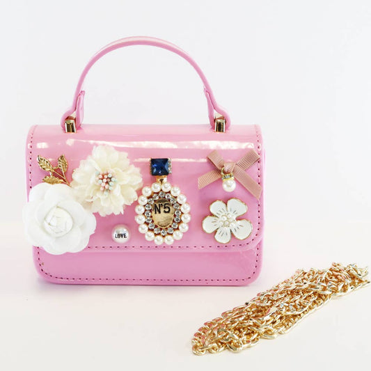 Pink Floral & Charms Patent Leather Purse