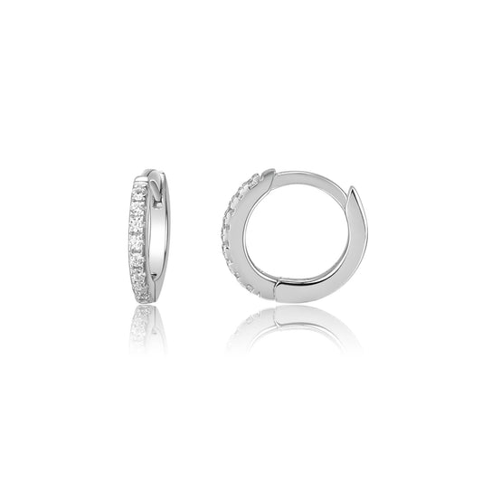 Sterling Silver Huggie CZ Hoop Earrings Clear