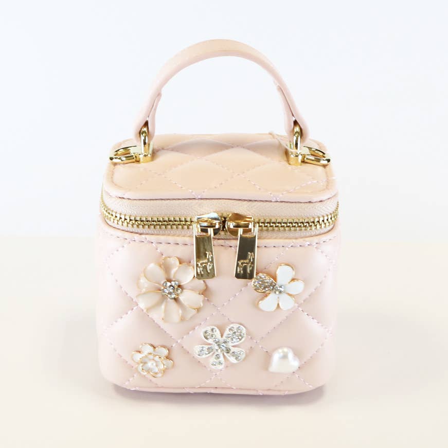 Pink Quilted Top-Handle Bag w/ Charms
