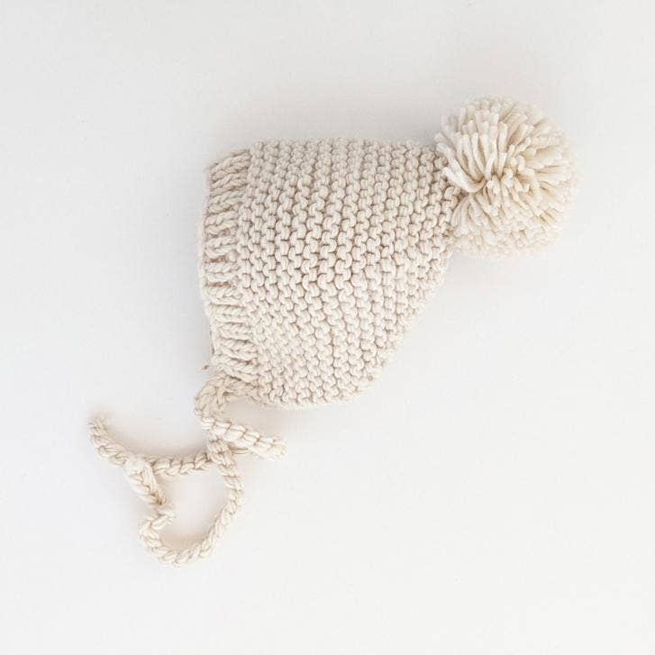 Natural Garter Stitch Knit Bonnet: XS (newborn)