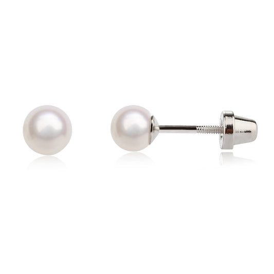 Sterling Silver Screw-Back White Pearl Earrings