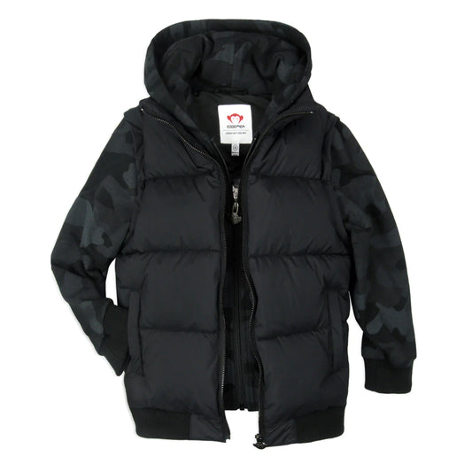 Black Camo Convertible Puffer Coat/Vest
