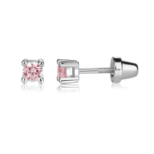Sterling Silver Screw-Back Pink CZ Stud Earrings