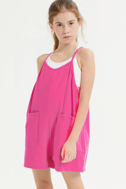 Overall Romper- Hot Pink