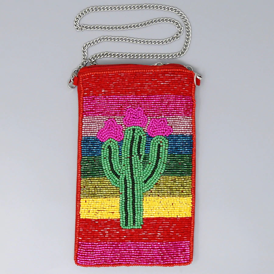 Seed Beaded Phone Purse in Cactus